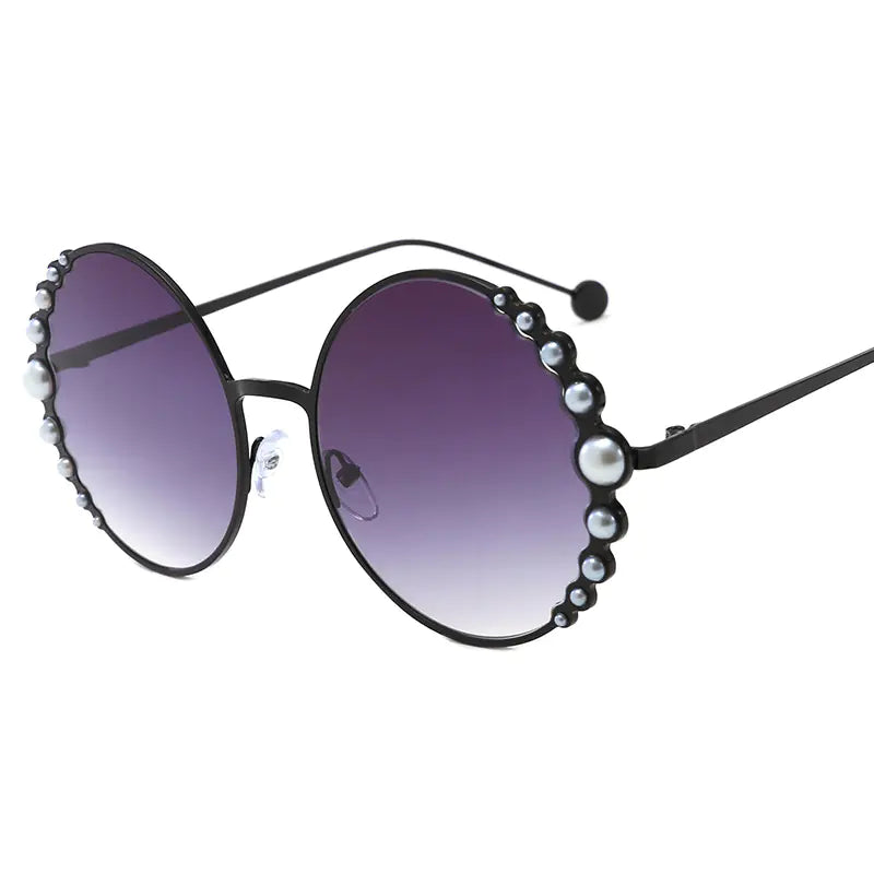 Fashion Pearl Sunglasses for Women - Metal Round Frames