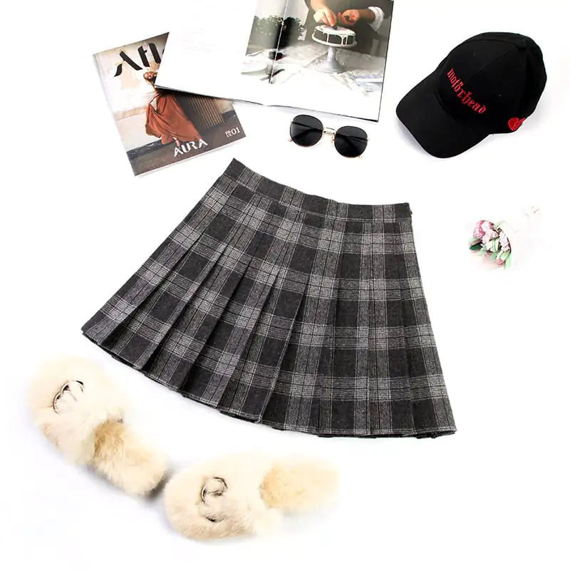 College Style High Waist Plaid Mini Skirt