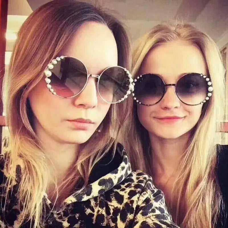 Fashion Pearl Sunglasses for Women - Metal Round Frames