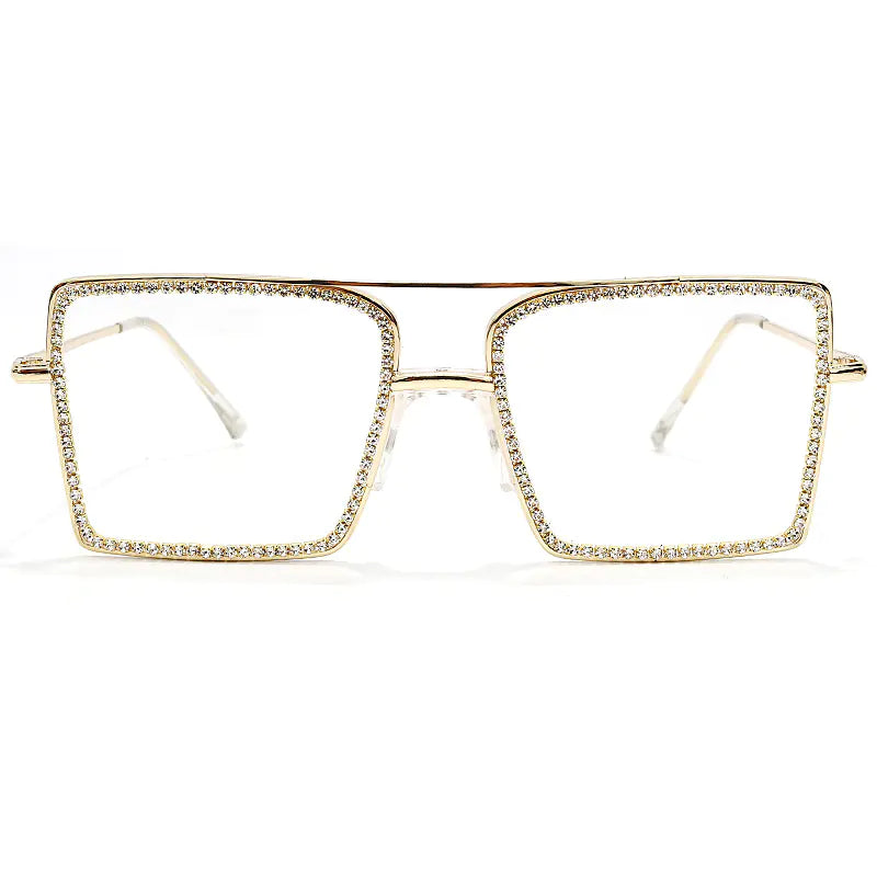 Square Frame Rhinestone Sunglasses with Clear Lenses
