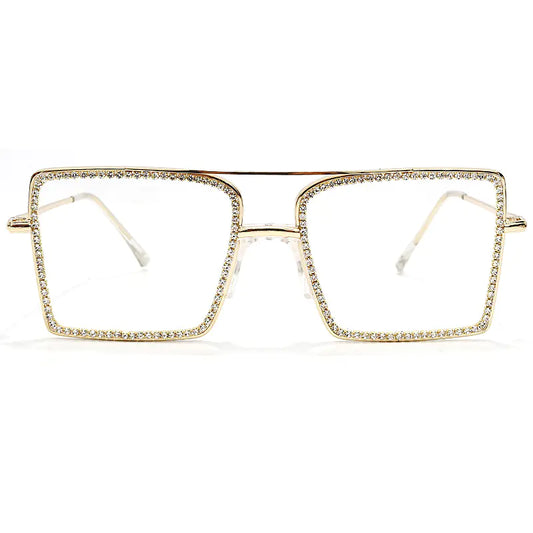 Square Frame Rhinestone Sunglasses with Clear Lenses