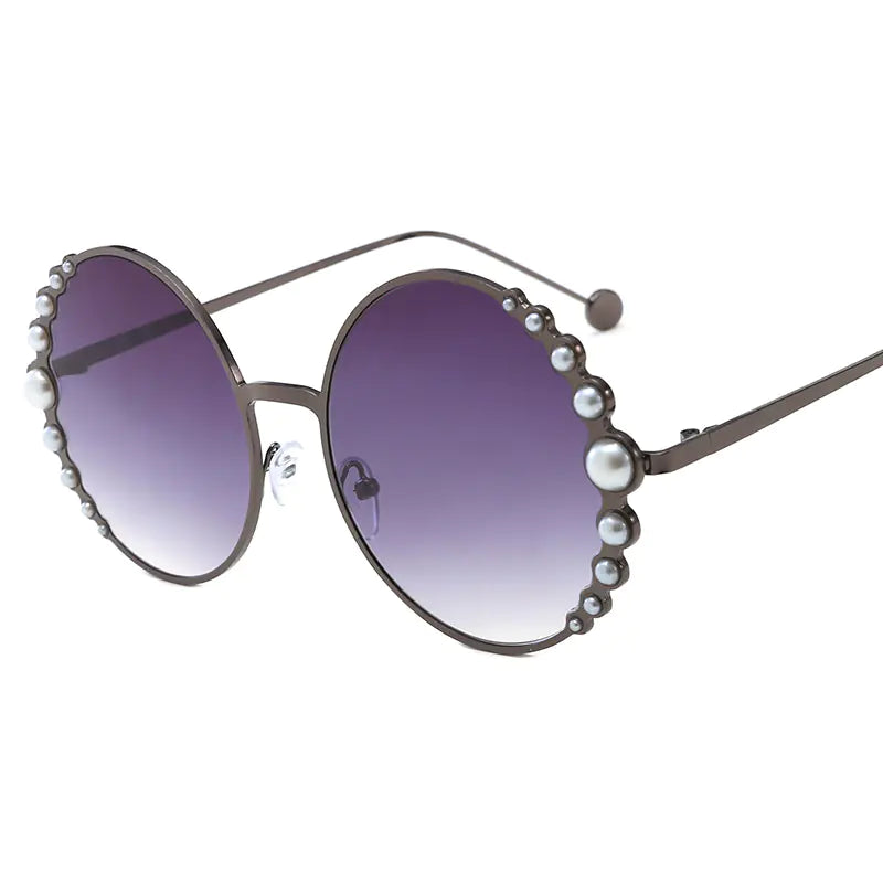 Fashion Pearl Sunglasses for Women - Metal Round Frames