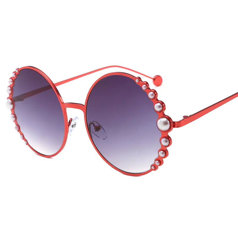 Fashion Pearl Sunglasses for Women - Metal Round Frames