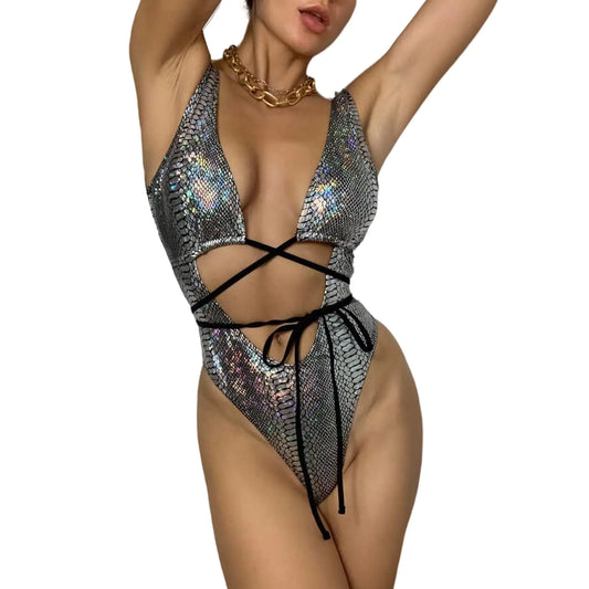 Holo Viper Wrap Swimsuit – Strappy & Backless Festival Fit