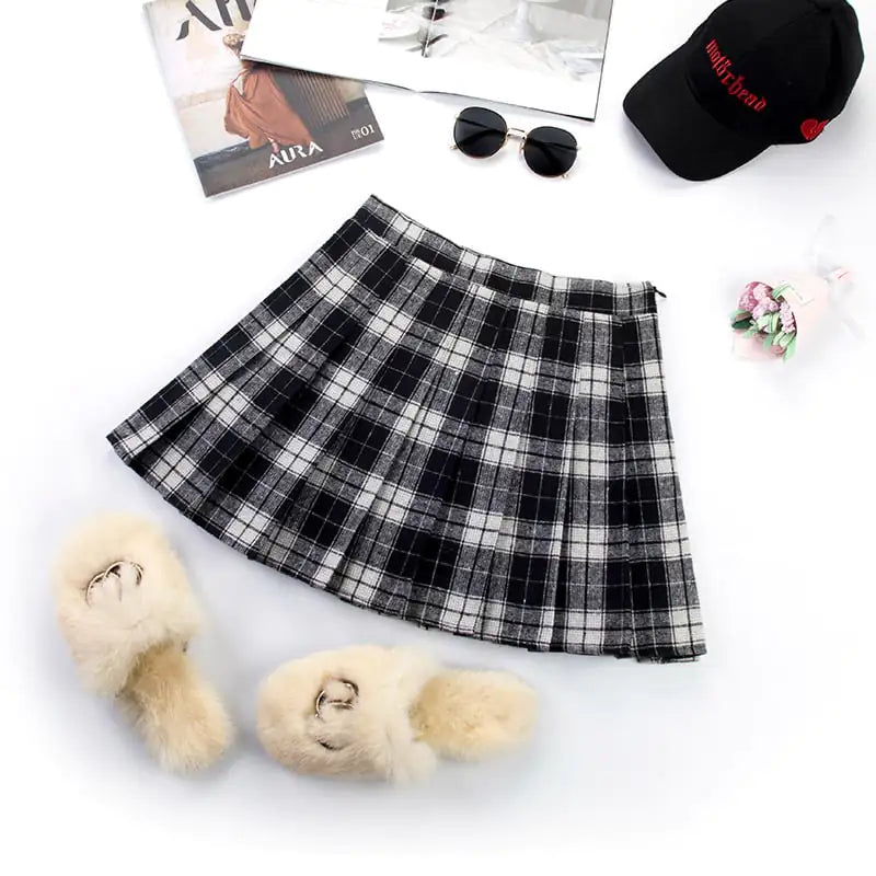 College Style High Waist Plaid Mini Skirt