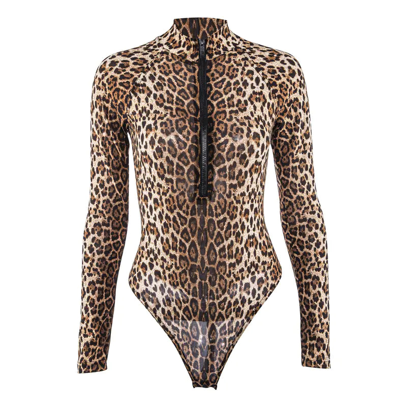 Summer Leopard Print Long Sleeve Jumpsuit for Women