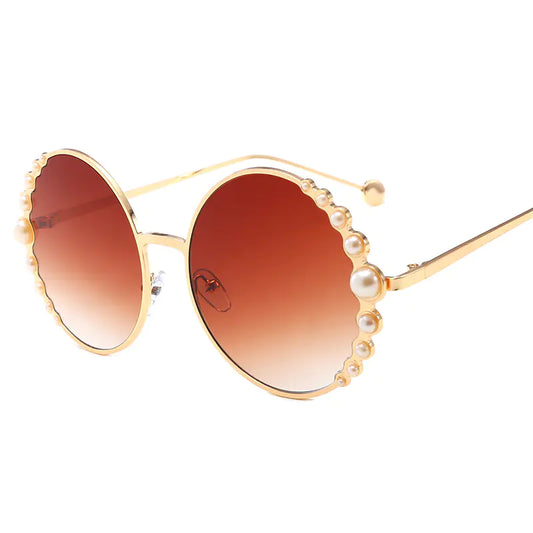 Fashion Pearl Sunglasses for Women - Metal Round Frames