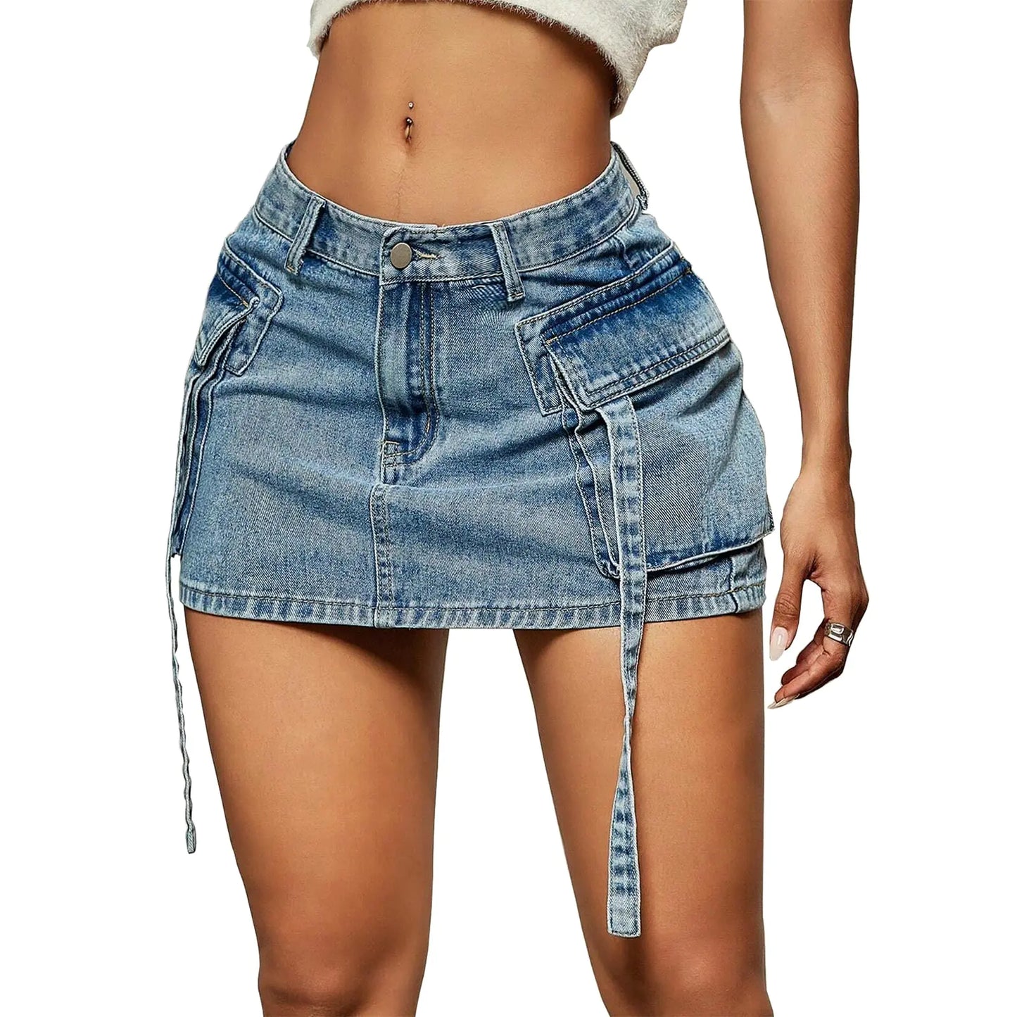 Denim Skirt y2k Button Mini Skirt Jean Skirt Cargo Skirts for Women with Pocket Low Waist