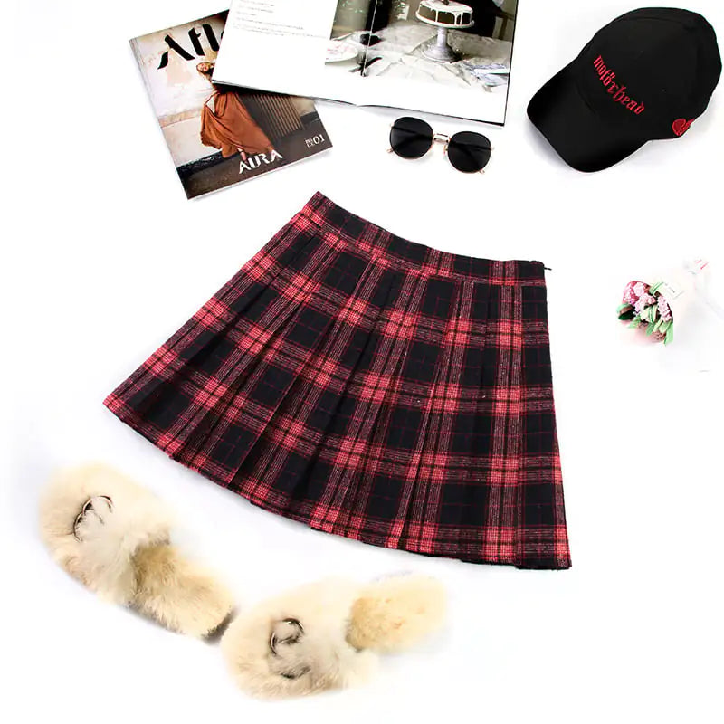 College Style High Waist Plaid Mini Skirt