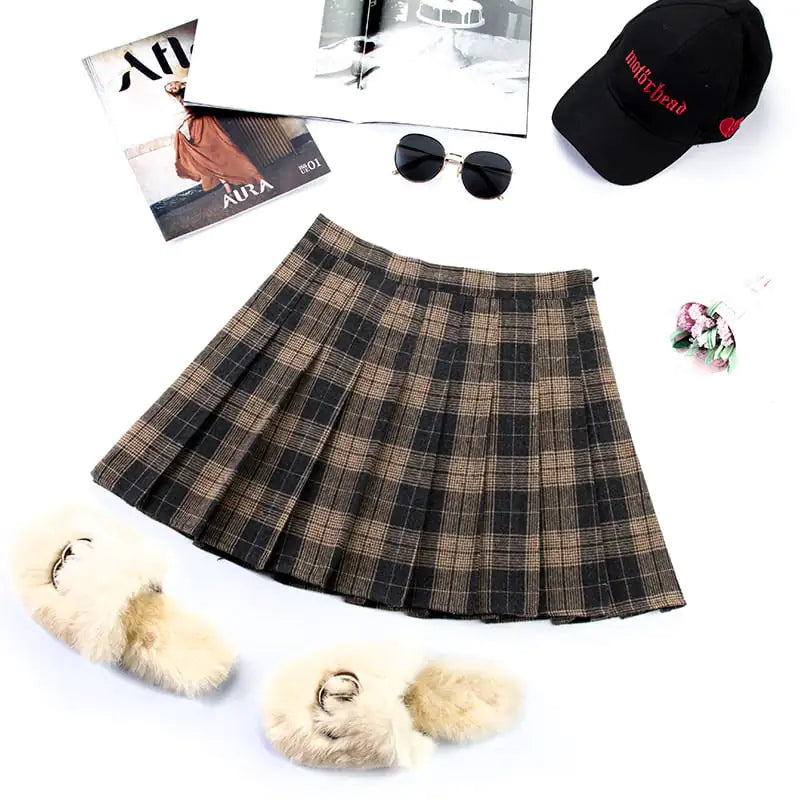 College Style High Waist Plaid Mini Skirt