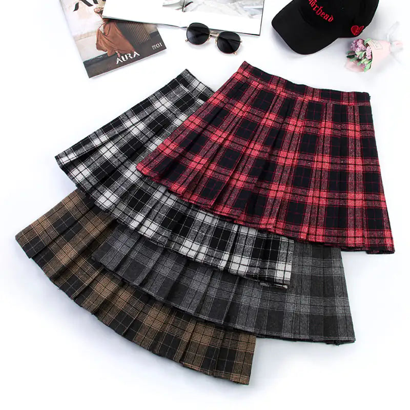 College Style High Waist Plaid Mini Skirt